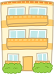 黄色い3階建てのマンション