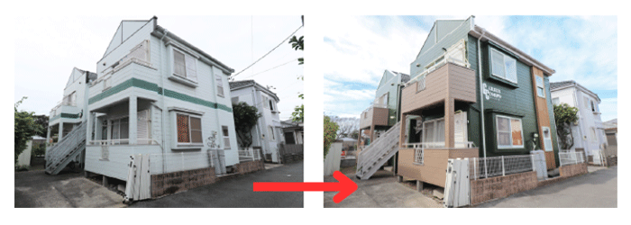 アパートの外装リノベーションの施工前後写真