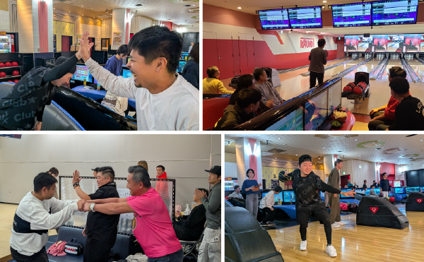 ボーリングでハイタッチしている様子